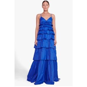 STAUD Rylie Cobalt Blue Tiered Maxi Dress